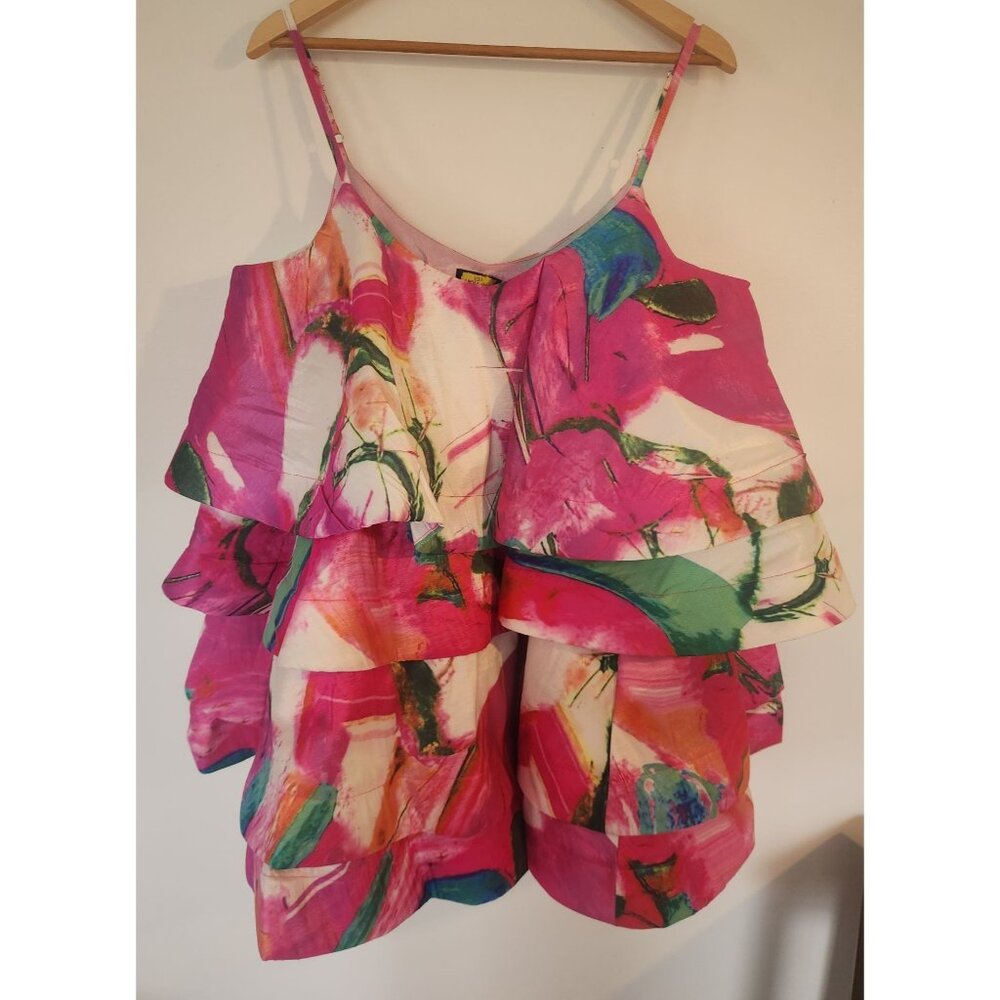 Love Highlight Women's Sz. L Tiered Adjustable Abstract Mini Dress